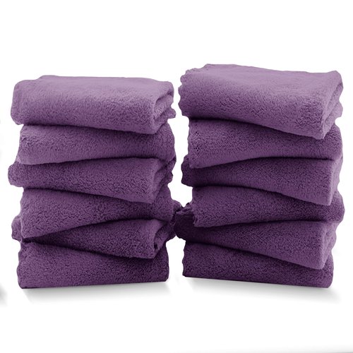 TENSTARS 12 Pack Premium Washcloths Set - Quick Drying- Soft Microfiber Coral Velvet Highly Absorbent Wash Clothes - Multipurpose Use as Bath, Spa, Facial, Fingertip Towel (Grape Purple)