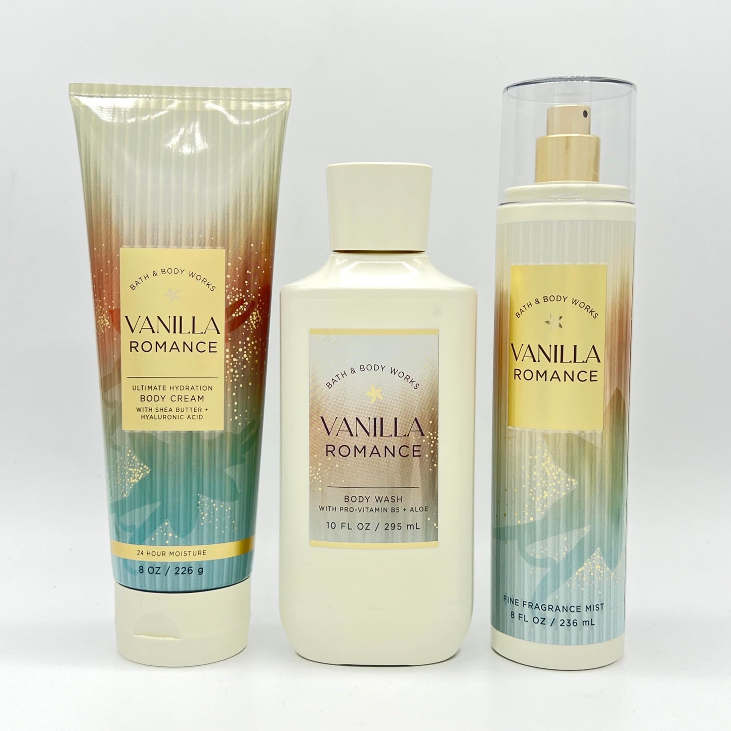 Vanilla Romance Bath & Body 3-Piece Bundle | Ultimate Hydration Body Cream, Body Wash and Fine Fragrance Mist