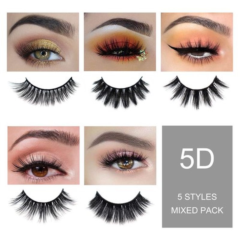 Veleasha Lashes 5D Faux Mink Lashes 100% Handmade Luxurious Fake Eyelashes Lightweight Fluffy False Eyelashes 5 Pairs Pack (Mixed)