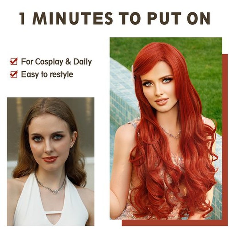 7JHH WIGS Long Wavy Costume Wigs Cosplay Mermaid wig for Women Halloween Party Used High Temperature Heat Resistant Fiber Natural Hairline Cos I Love Lucy Wig (28in, Ginger Orange Mermaid Wig)