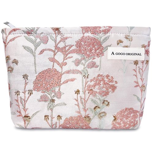 STARDW Aesthetic Makeup Bag for Women Travel Toiletry Bag Large Capacity Makeup Organizer Bag Floral Cosmetic Bags Zipper Pouch(Dandelion Pink)