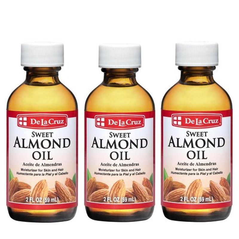 De La Cruz Sweet Almond Oil - Expeller Pressed Almond Oil for Skin and Hair 2 FL. OZ. (59 mL) - 3 Bottles