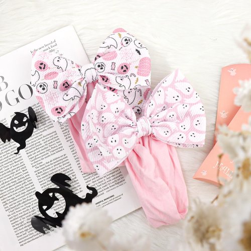 YanJie Halloween Baby Headbands Bow Ghost Hair Bow Baby Pink Halloween Bow baby White Halloween Bows Newborn Bows Infant Halloween Hair Accessorie