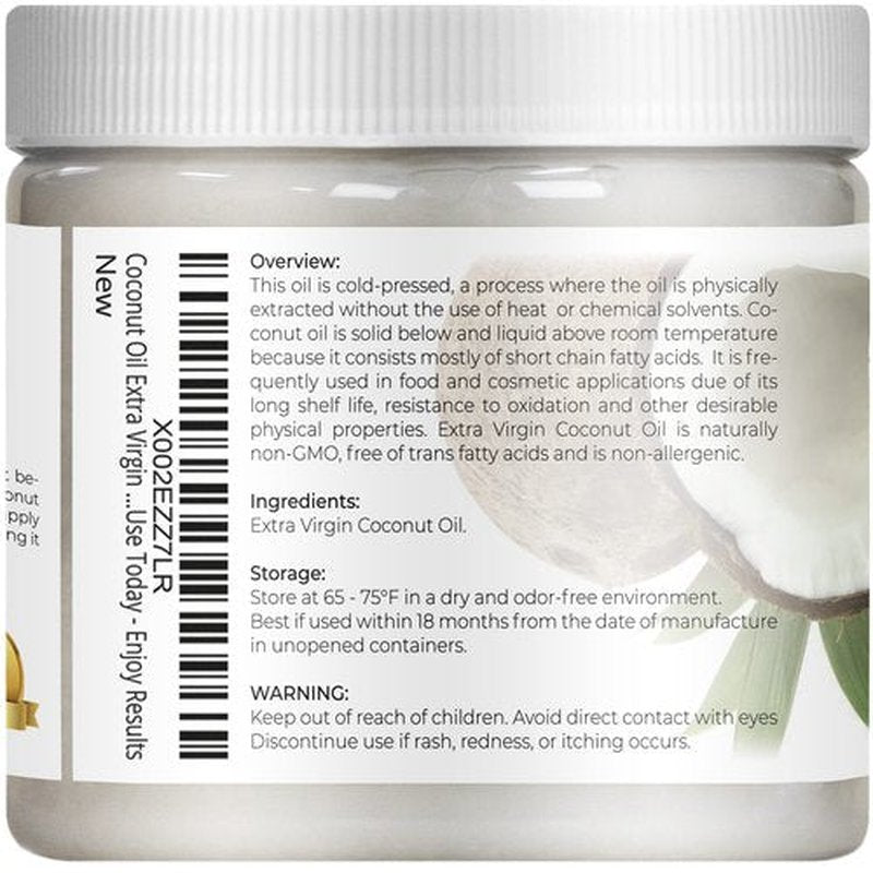 Velona USDA Certified Organic Coconut Oil Extra Virgin - 16 fl oz | Food and Cosmetic Grade | in jar | Extra Virgin, Cold Pressed