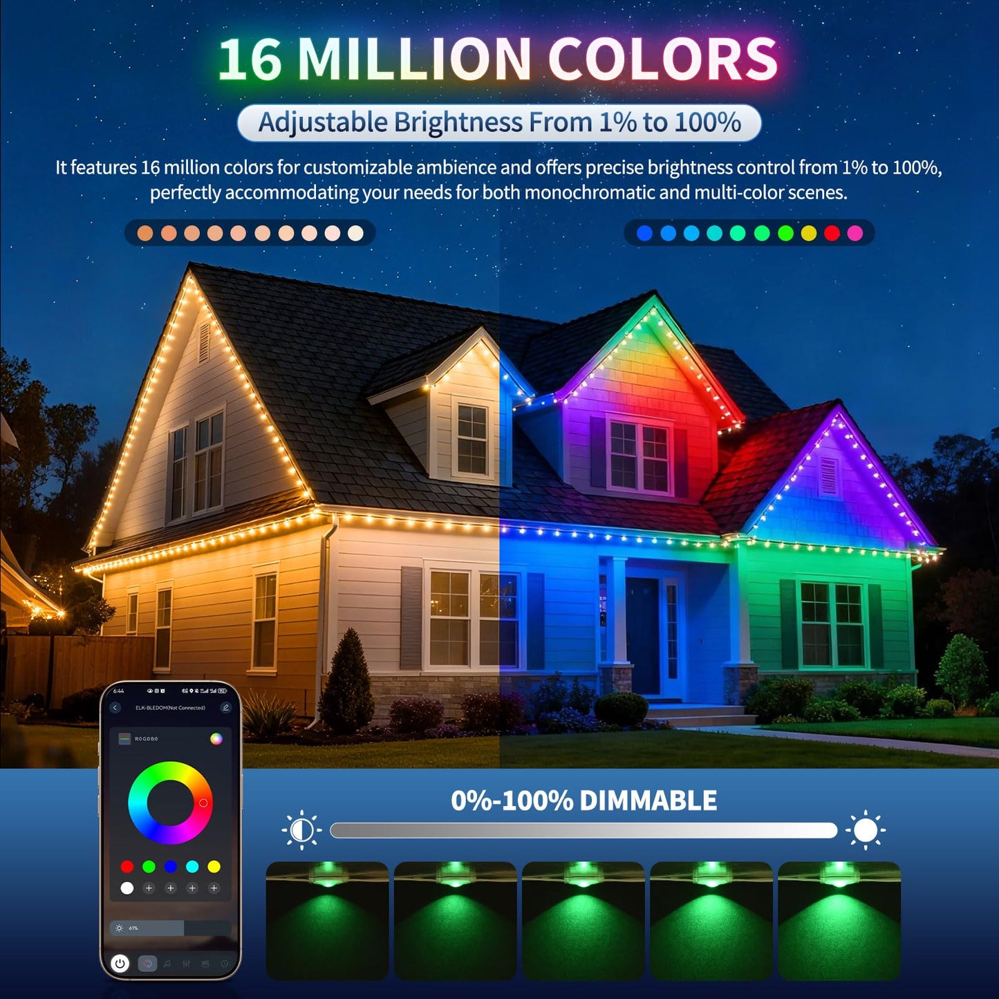 LUMLLSAJI Permanent Outdoor Lights, 200FT RGB Christmas Lights with 100 LED, App/Remote Control, 33 Scene Modes, 216 Lighting Modes, 16 Million DIY Colors,Waterproof for House Roof Lighting