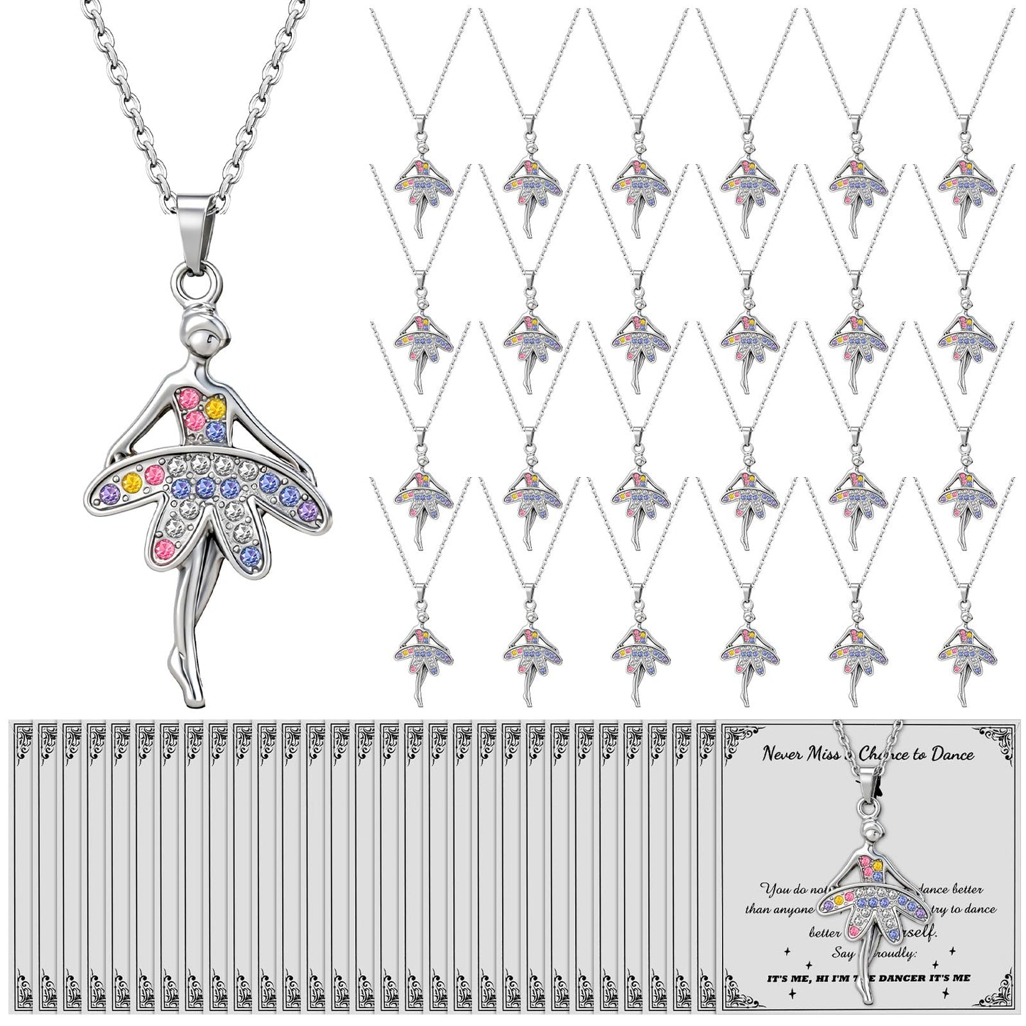 Liliaafar 24 Set Dance Recital Gifts Bulk Ballerina Gymnastic Soccer Necklace Graduation Gift for Dancer Gymnast Team Cheer Grad Party Goodie Bag Stuffer (Fresh)