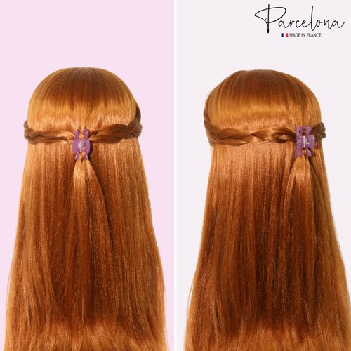 Parcelona French Classic Very Small 1 1/2" Claw Clips with Tight Spring Set of 3 Girls Hair Jaw Claw Clips Durable Styling Women Hair Accessories, Made in France (Lemon Green-Purple-Blush Pink)