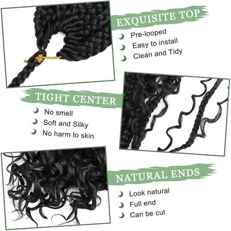 Eerya 8 Packs Boho Box Braids Crochet Hair for Black Women 18 Inch Goddess Box Braids Pre-looped Bohemian Crochet Box Braids With Curly Ends Synthetic Crochet Hair Extensions (18 inch, 1B)