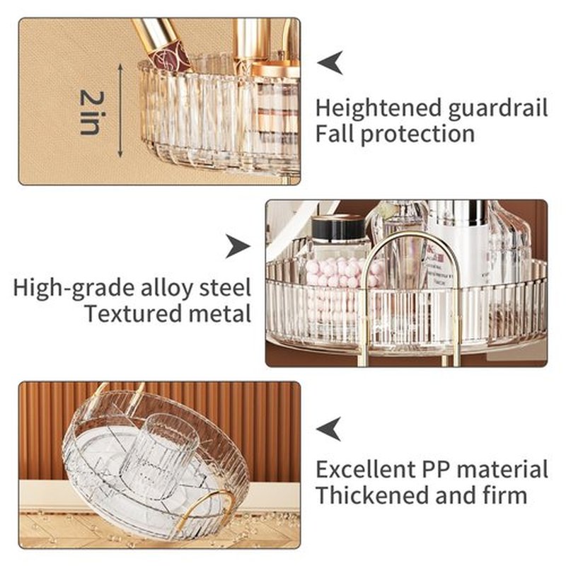 360° Rotating Makeup Organizer, Large-Capacity Skincare Make Up Storage 3 Tier Perfume Organizers Cosmetic Dresser Organizer with Makeup Brush Holder, Fits Bedroom, Bathroom, Vanity Shelf Countertop