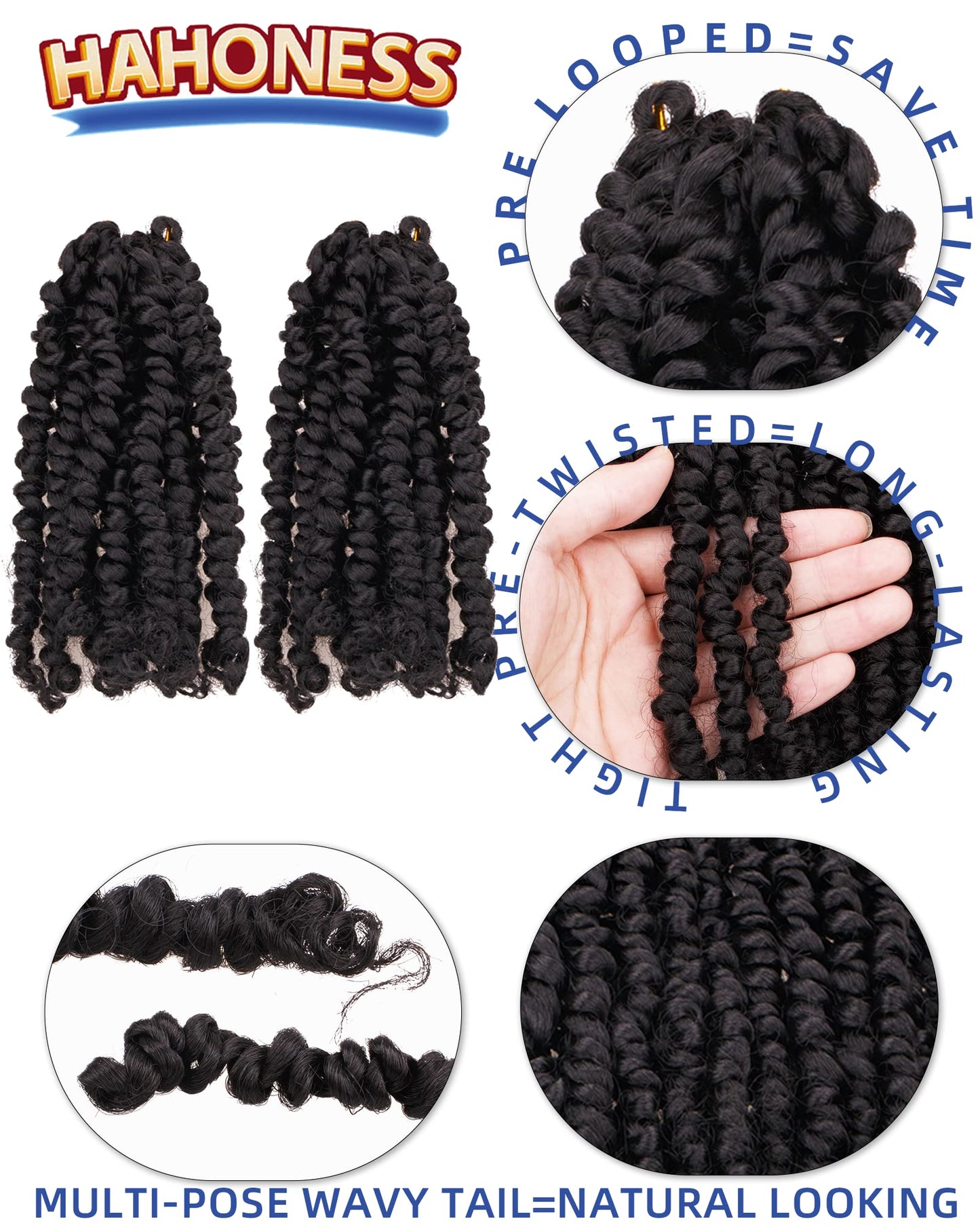 6 Inches 2 Packs Super Short Passion Twist Crochet Hair for Black Women and Kids- Natural Black Pre Looped Pretwisted Crochet Hair,Soft Lightweight Hair Extension Braided by Synthetic Spring Kinky Twist Bohemian Curls(6"-2 Packs,1B)