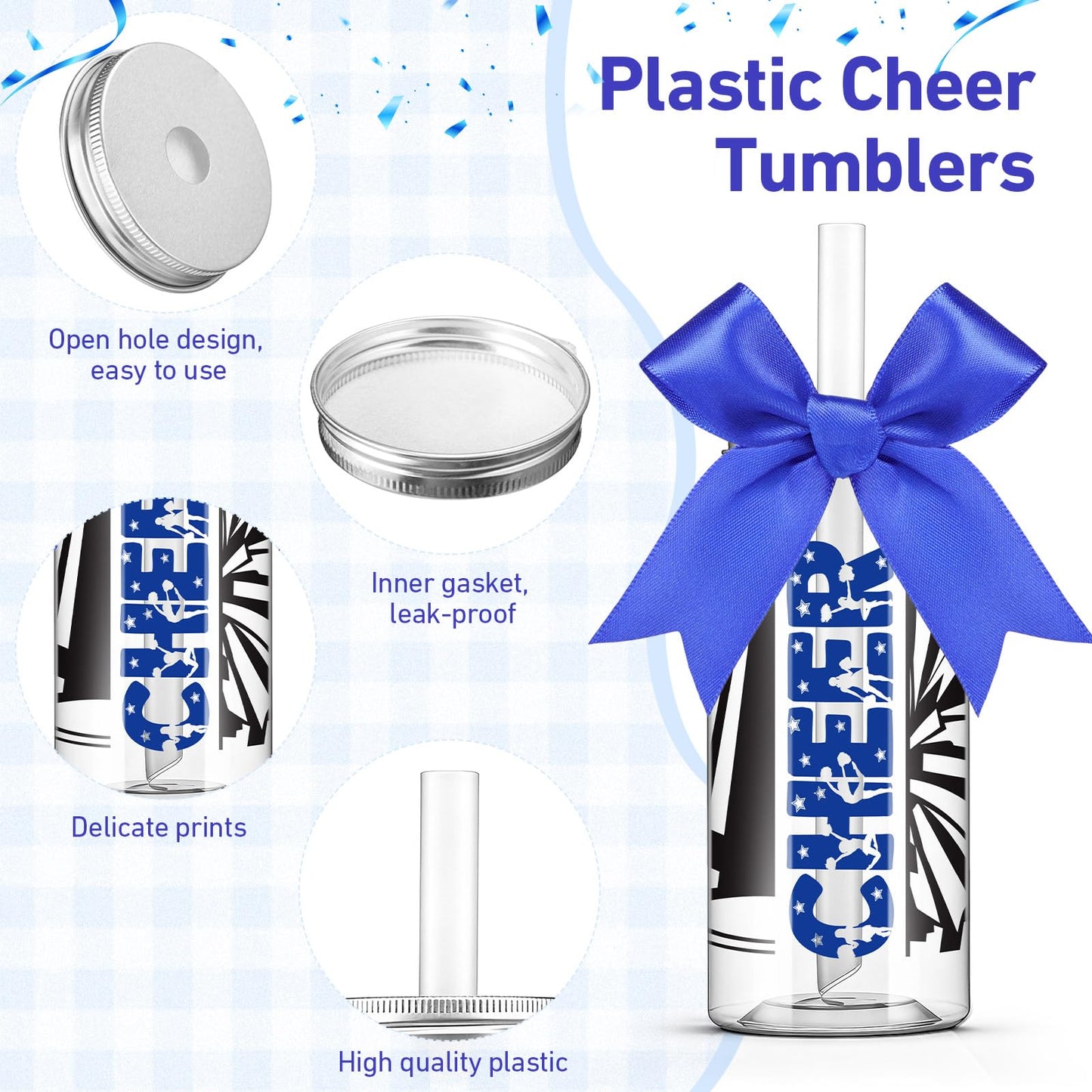 LemonRoad 36 Pcs Cheerleader Gift Bulk for Team Cheer Tumbler Cups Pom Pom Keychain Bags Bow Cheer Water Bottles with Lid and Straw for Cheerleader Women Girl Sport Party Favor Senior Night(Blue)