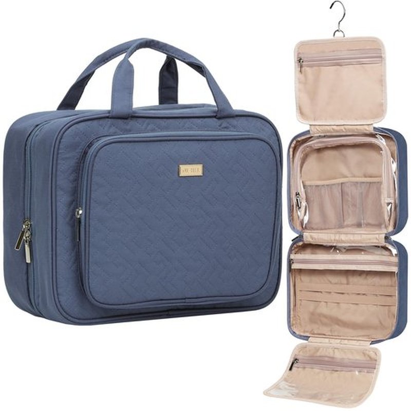NISHEL Travel Toiletry Bag for Women Large Capacity, Travel Essentials Organizer, Hanging Makeup Case for Accessories, Cosmetics, Toiletries, Aegean-Blue