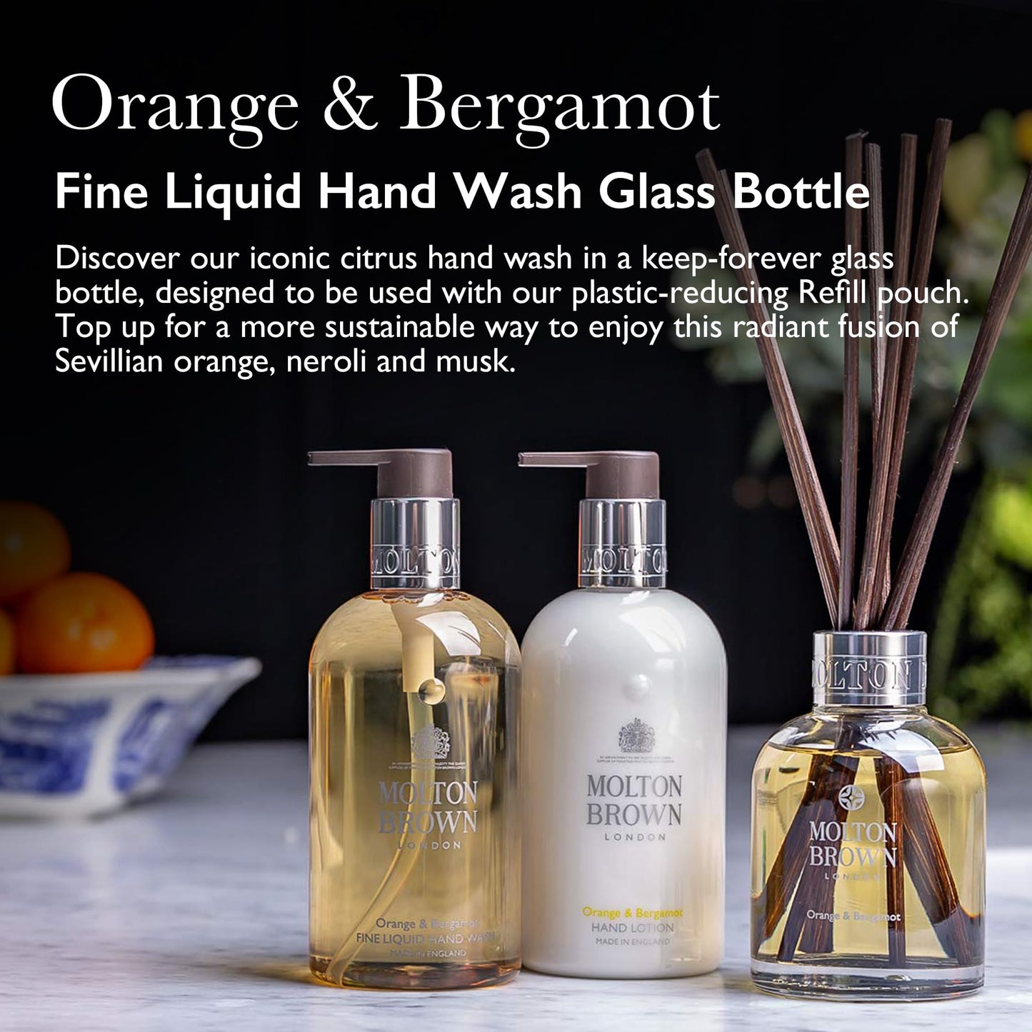 Molton Brown Orange & Bergamot Fine Liquid Hand Wash Glass Bottle - Luxury Hand Soap 6.76 fl. oz.