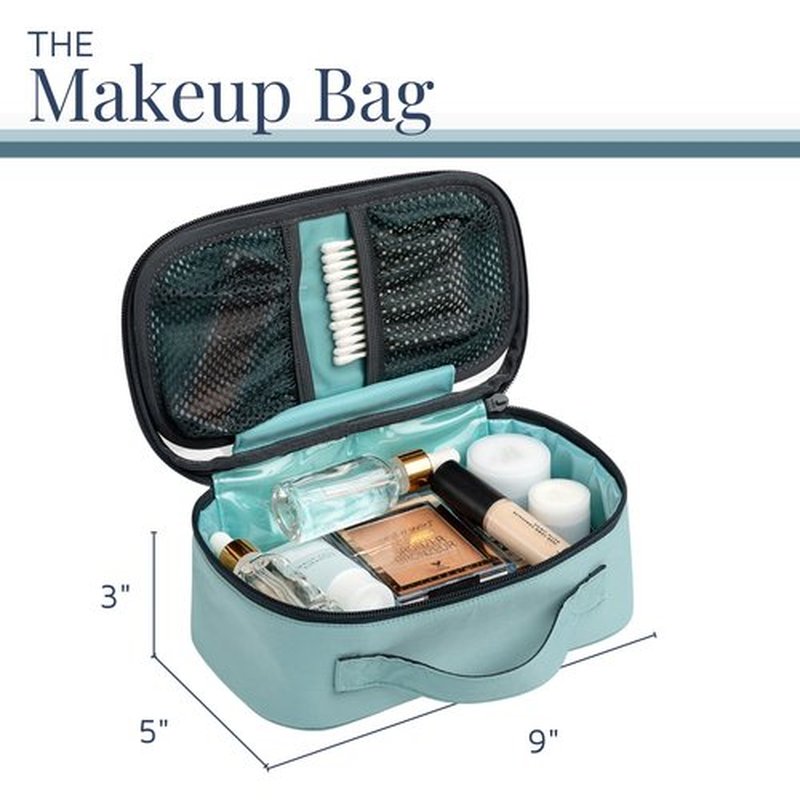 Toiletry Bag Kit Set: Hanging Travel Toiletry Bag + Makeup Bag with Brush Holder + Ultralight Accessory Organizer Pouch (Dusty Teal Makeup)