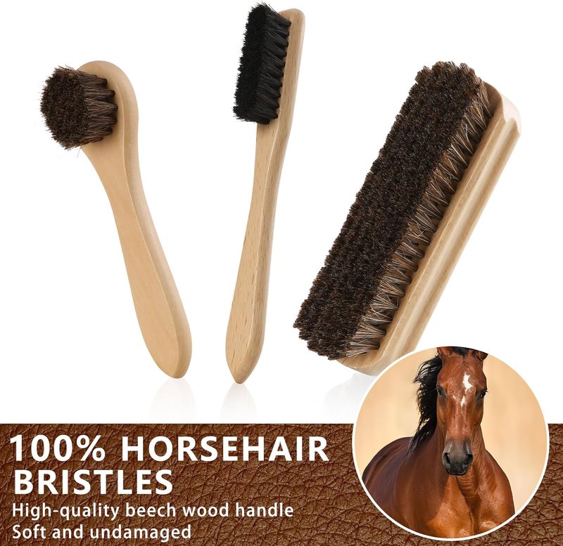 Leather Care Kit - 10 PCS Horsehair Brushes, Saddle Soap & Mink Oil | Boot & Shoe Shine Essentials for Men
