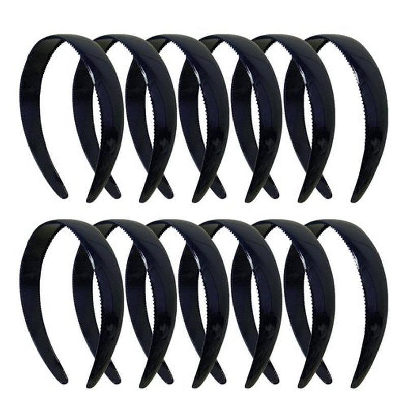 One Dozen 1 Inch Navy Plastic Headbands with Teeth for Women andGirls (Motique Accessories)