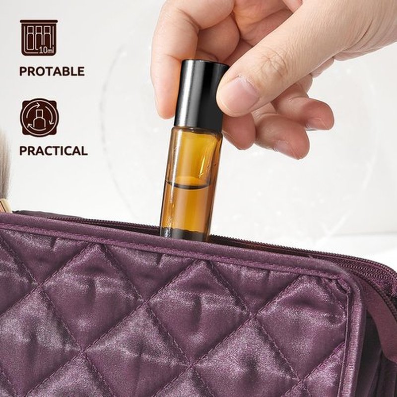bofessor 8 Pack Essential Oil Roller Bottles, 10ml Amber Glass Roll on Bottles, Stainless Steel Roller Ball, Opener, Plastic Pipettes, Funnel, 8 Stickers, Refillable Container for Perfume