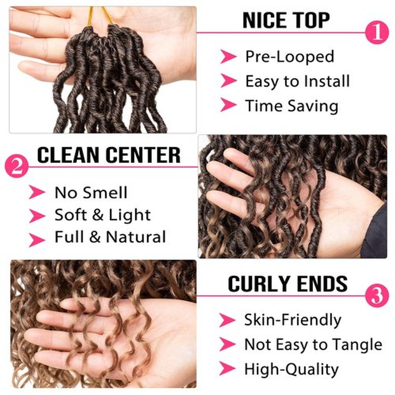 RuiYok 8 Packs Goddess Locs Crochet Hair 12 Inch Ombre Curly Faux Locs Crochet Hair Pre-looped Soft River Locs Crochet Braids Boho Hippie Locs Synthetic Hair Extensions(T27#)