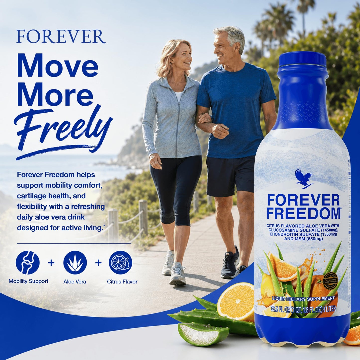 Forever Living - Forever Freedom - Aloe Vera Joint Support with Glucosamine and Chondroitin - Orange Flavor - 33.8 fl oz (Pack of 1)