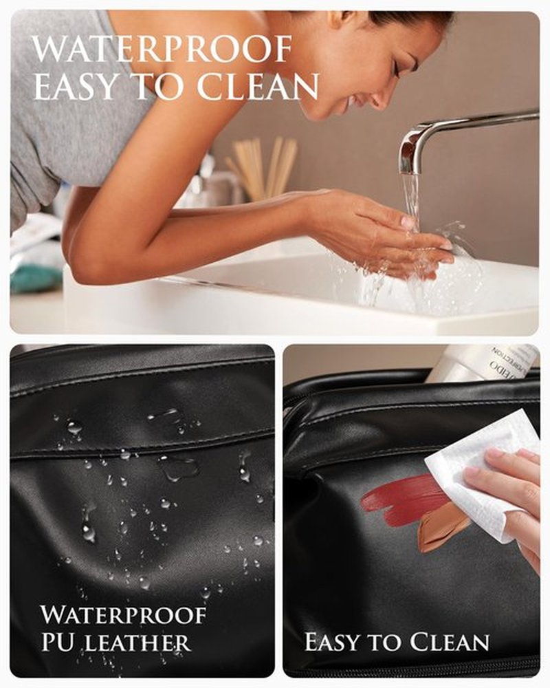 Vogewood Gifts for Women, Initial Large Makeup Bag, Travel Essentials, Personalized Double Layer Cosmetic Bag with Makeup Brush Organizer, PU Leather Travel Toiletry Bag, Gifts for Friends Female Mom