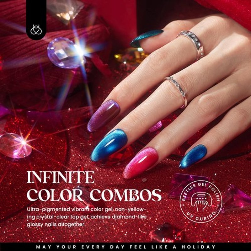 Beetles Cat Eye Gel Nail Polish Set, 20 Colors Magnetic Gel Polish Red Purple Blue Color Winter Gel Polish Set with Double-ended Pen and Magnet Gel, Base & Top Coat, Manicured Soak Off UV for Women