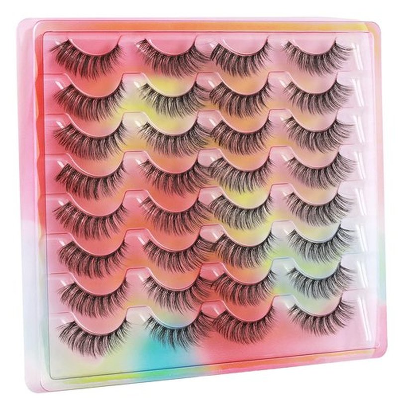False Eyelashes Natural Look Clear Band Mink Lashes Fluffy 5D Cat Eye Lashes Wispy Faux Mink Strip Lashes Pack by Kiromiro