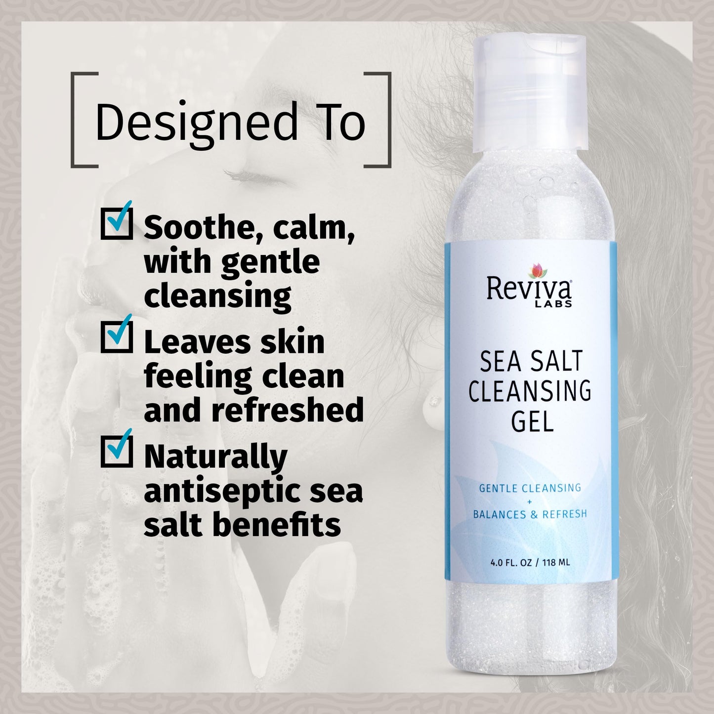 Reviva Labs Sea Salt Face Wash 4 fl oz – Gentle Facial Cleanser with Mineral-Rich Sea Salt for Balanced, Hydrated, & Refreshed Skin – Cleansing Gel for All Skin Types, Including Sensitive Skin