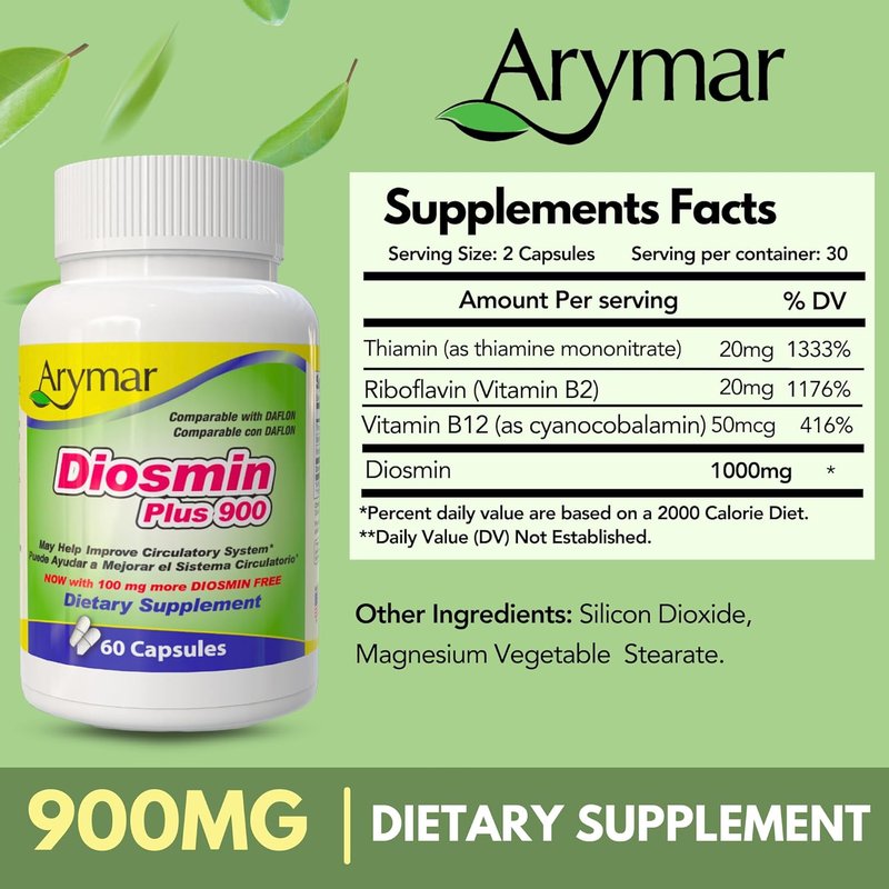 Diosmin Plus 900 - Circulatory System Support Supplement | 60 Capsules for Enhanced Vascular Health