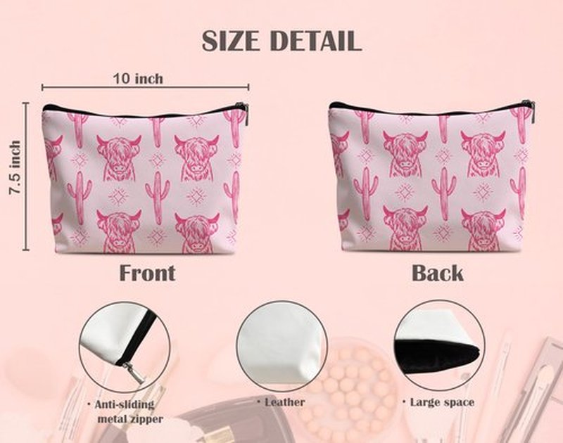 Lacosu Western Makeup Bag,Western Gifts For Women,Cow Makeup Bag,Cowgirl Stuff,Western Stuff For Women,Western Gifts,Cowgirl Gifts(Leather COW P)