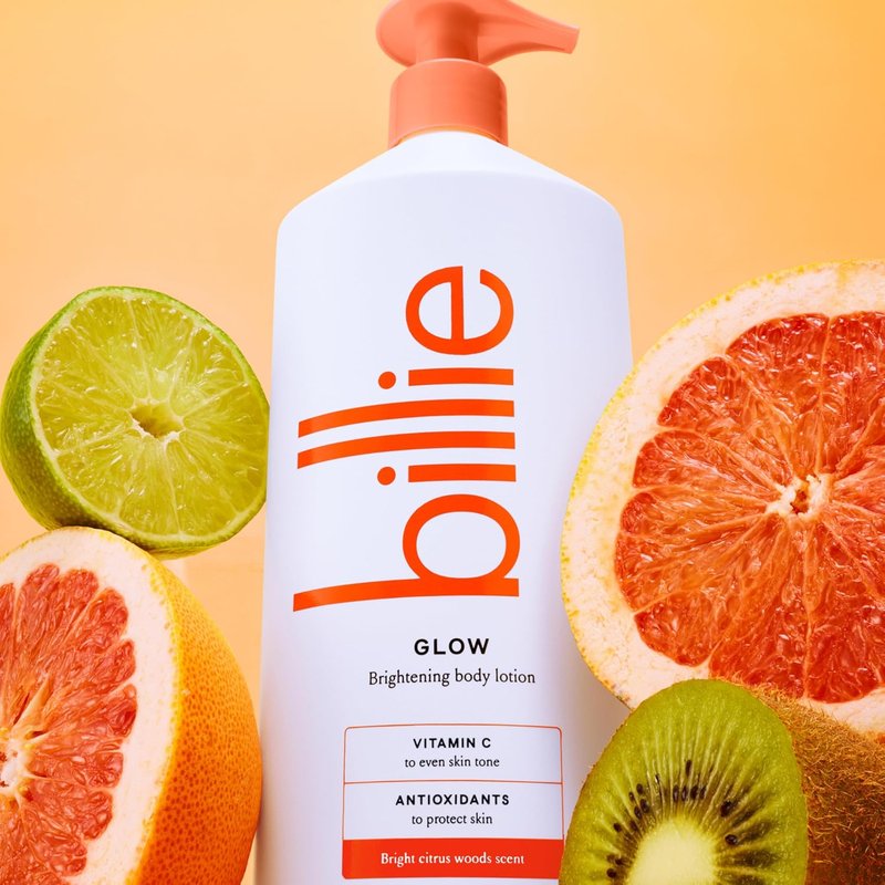 Billie Glow Brightening Body Lotion - Citrus Woods Scent with Vitamin C | 18 fl oz