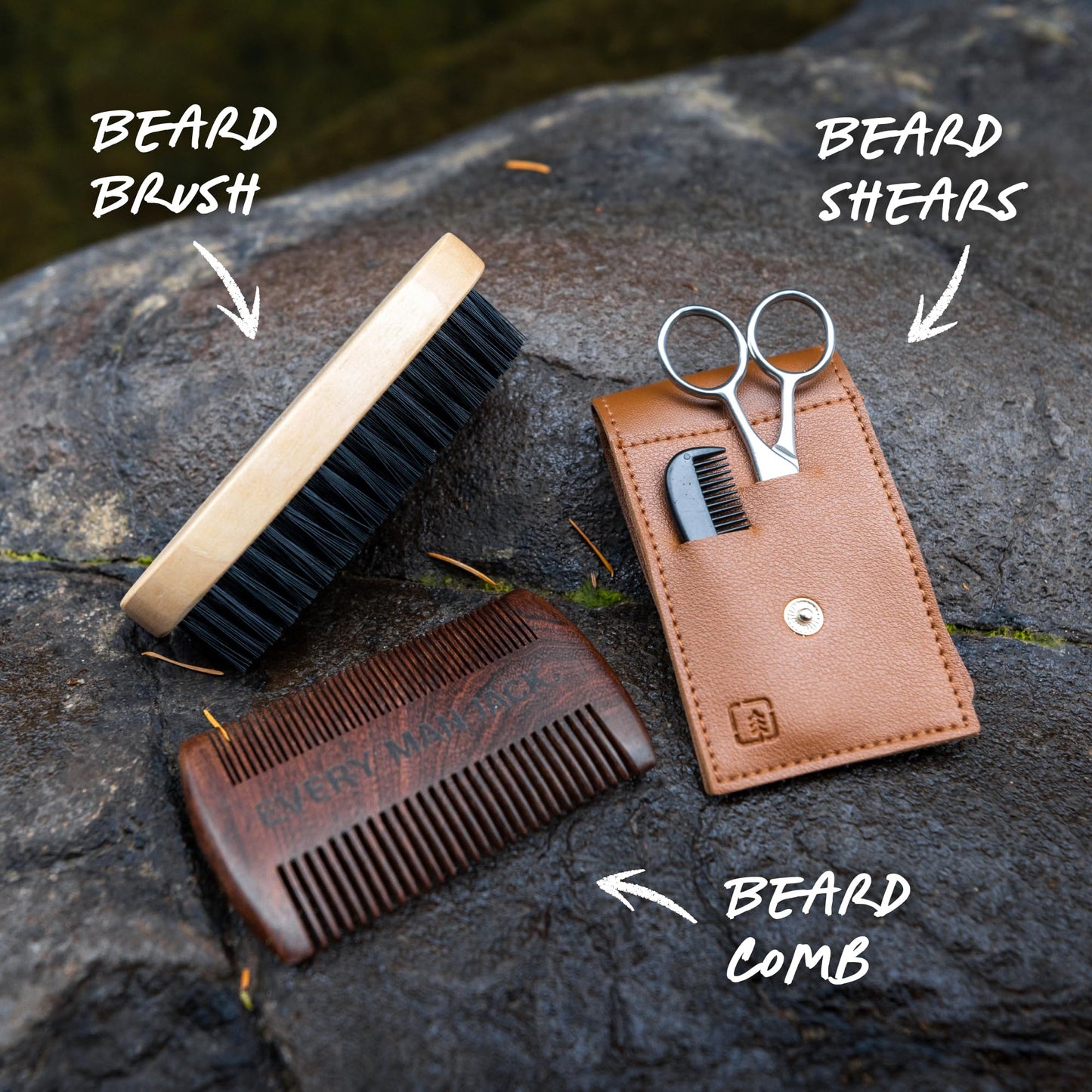 Every Man Jack Beard Care Gift Set for Men – Complete Grooming Kit with Beard Oil, Balm, Brush, Dual-Sided Comb, Trimming Scissors & Mustache Comb - Sandalwood Scent