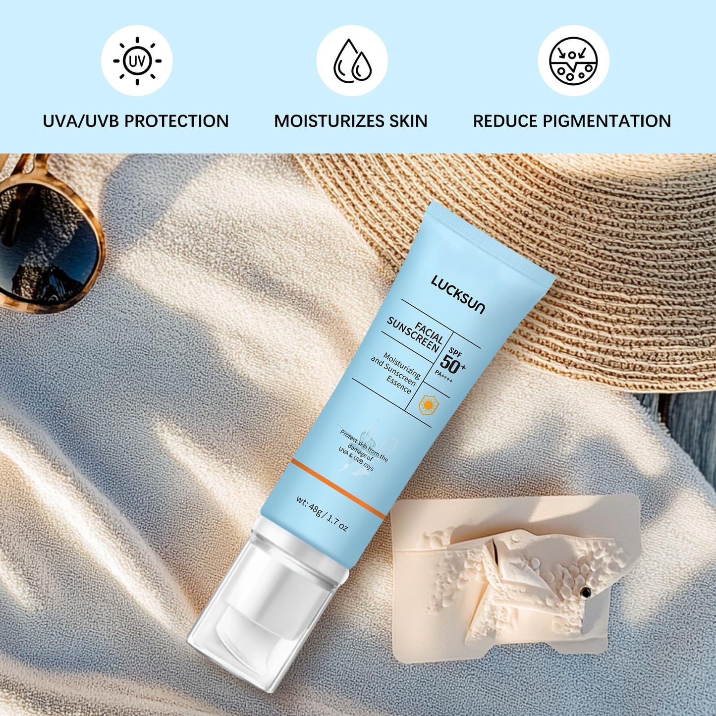 Tinted Sunscreen for Face, Broad Spectrum UVA/UVB SPF 50+++ Protection, Water-Resistant, Lightweight & Non-Greasy for Facial & Body, Travel Size Sunscreen, Daily Protection, 2 Pack
