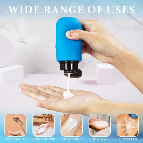 Portable Silicone Travel Bottles Set for Toiletries, 4 Pack TSA Approved Travel Size Containers with Toiletry Bag, 3oz Leak Proof Refillable Liquid Travel Accessories for Shampoo Conditioner