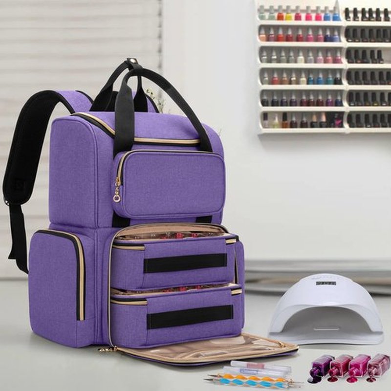 LUXJA Nail Polish Organizer (Backpack Version) Holds 70 Bottles and a Nail Lamp, Travel Nail Polish Bag with 2 Removable Cases and Tools Storage Pockets (Patent Pending), Purple