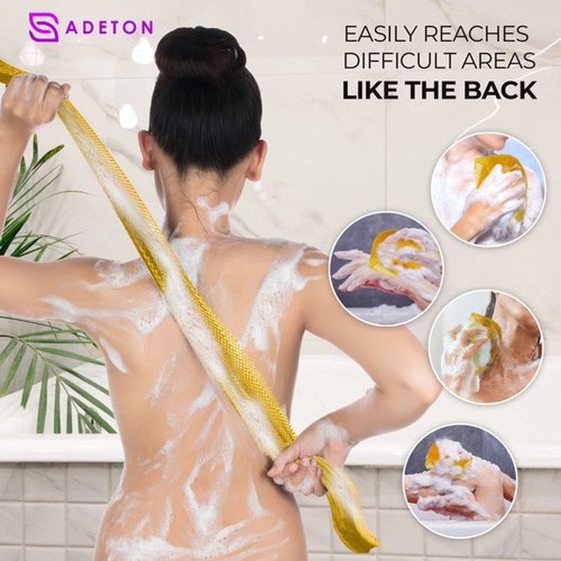 Adeton Sapo African Net Sponge, Authentic, Real, Exfoliating Bath Wash Cloth, Body Exfoliator, Long Sponge, Real, Shower Bath Accessories, Back Foot Scalp Scrub, Flat Dead Skin Remover (Golden Yellow)