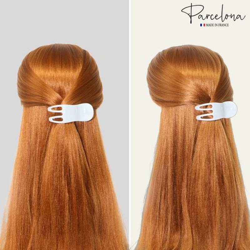 Parcelona French Simply Bear Paw Medium 3" Celluloid Acetate Side Slide In Jaw Yoga Hair Claw Fashion Durable Women Hair Accessories Hair Clip Girls, Made in France(Solid White)