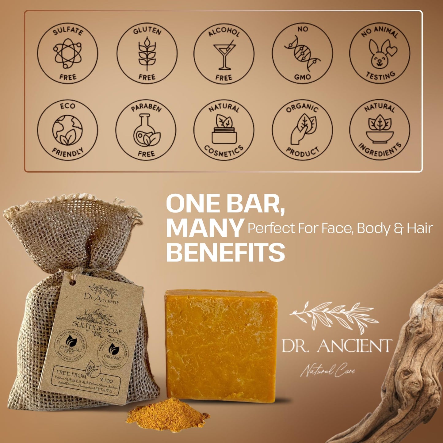 Dr.Ancient Sulfur Soap for Acne-Prone Skin & Dark Spots – Sulphur Soap Bar for Oily Skin, Helps Reduce the Appearance of Breakouts & Hyperpigmentation, Deep Cleansing for Clearer 5 oz (Pack of 2)