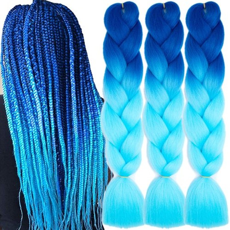 TENGSHUO FLY Blue to Sky Blue Braiding Hair 3 Packs Synthetic Braid Hair Extensions Jumbo Ombre Braiding Hair 24 Inch or Box Braids Twist Crochet Braids(24"3Pack,Blue to Bky Blue)