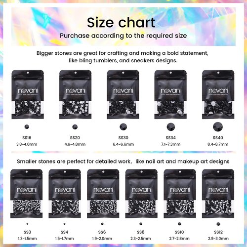 Novani Black Rhinestones 1440pcs SS20 Glass Rhinestones Crystal Flatback Gemstones for Crafts Nails Makeup Bags and Shoes Decoration（SS20, 4.8-5mm）