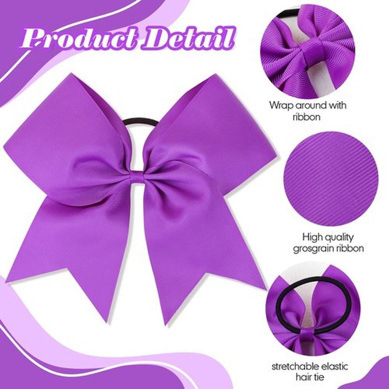 CN 30PCS 8" Large Cheer Bows, Cheerleading Bows Ponytail Holder for Girls, Grosgrain Ribbon Purple Cheer Hair Bows with Elastic Hair Tie for Cheerleader College Sports Softball Competition