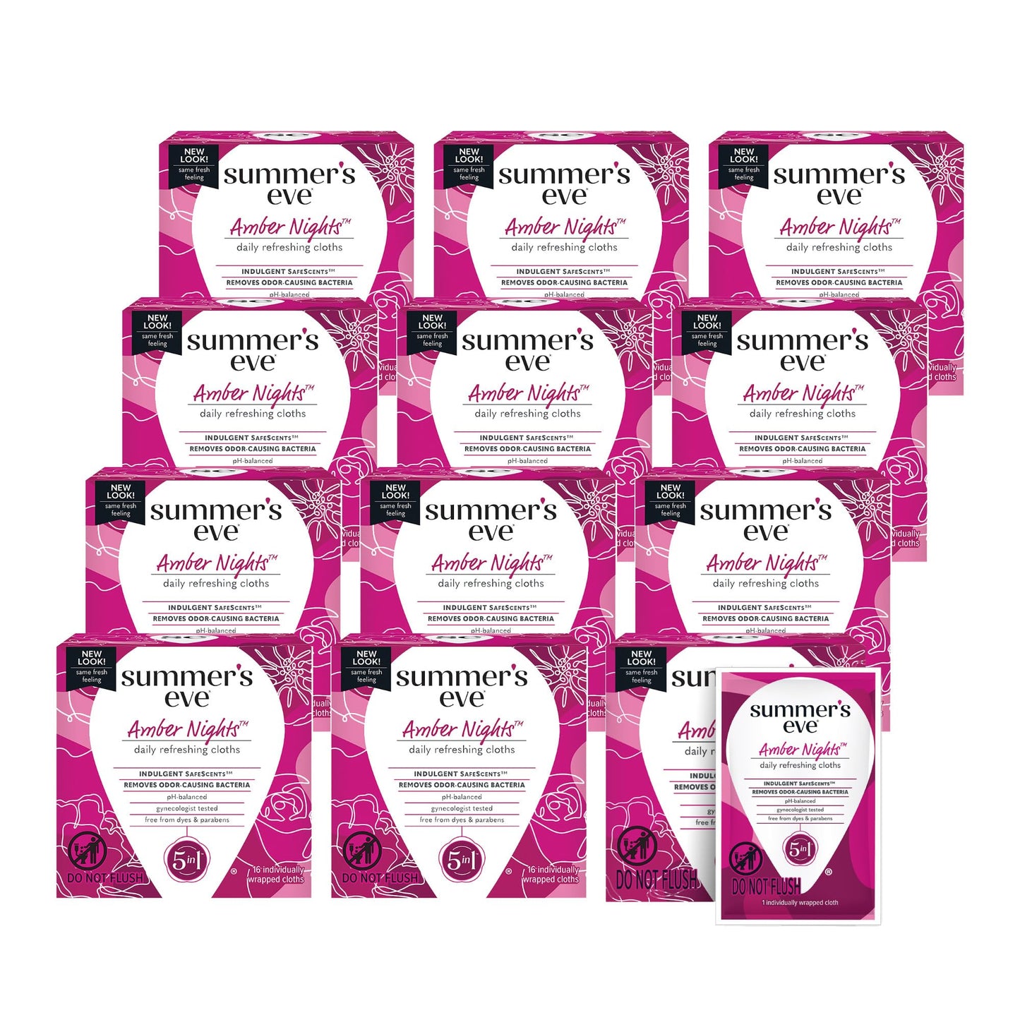 Summer's Eve Sheer Floral Daily Refreshing Feminine Wipes, Removes Odor, pH balanced, 16 count, 12 Pack