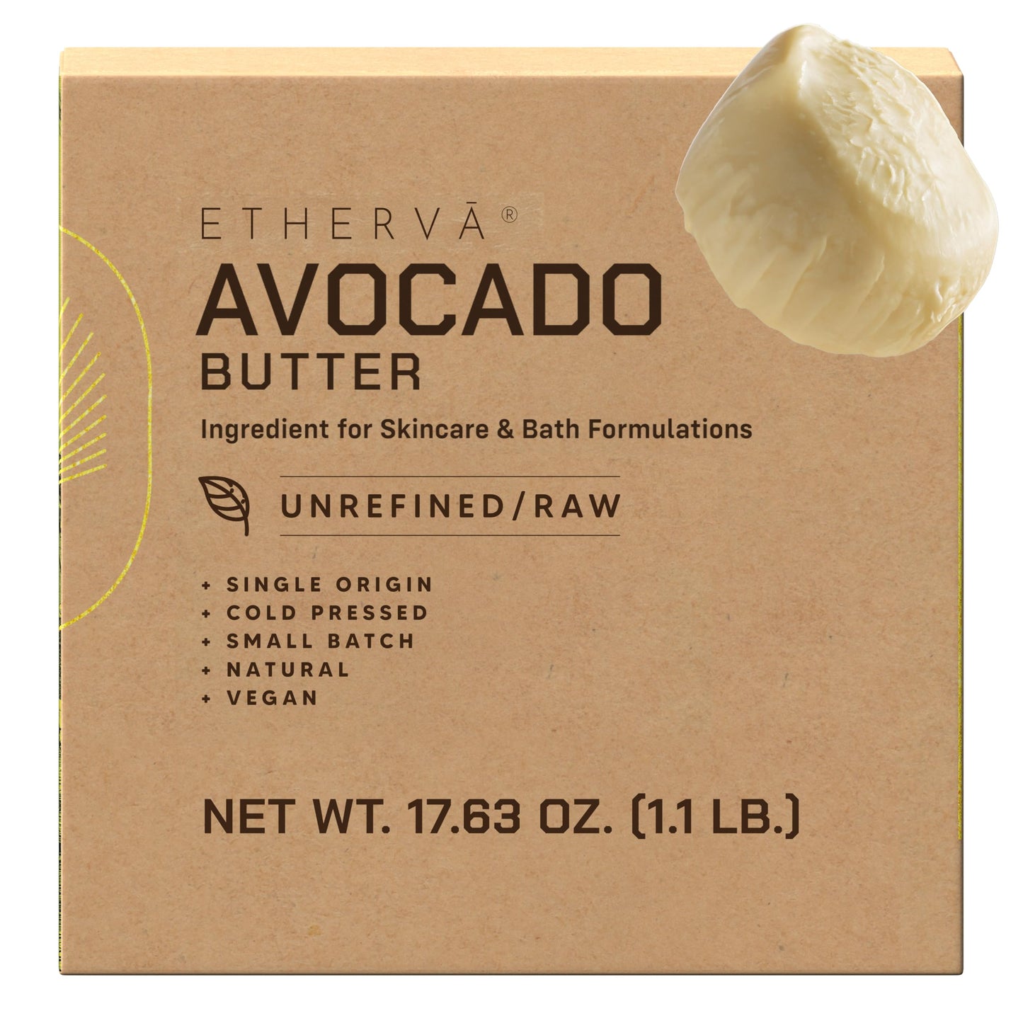 ETHERVA Avocado Butter | Semi-Refined | Soft Creamy | Off-White Color | Pleasant Scent | Small Batch Rural Coop | Pure | Lotions Creams | DIY Moisturizer for Skin, Body and Hair | 7.63 oz. / 1.10 lbs.