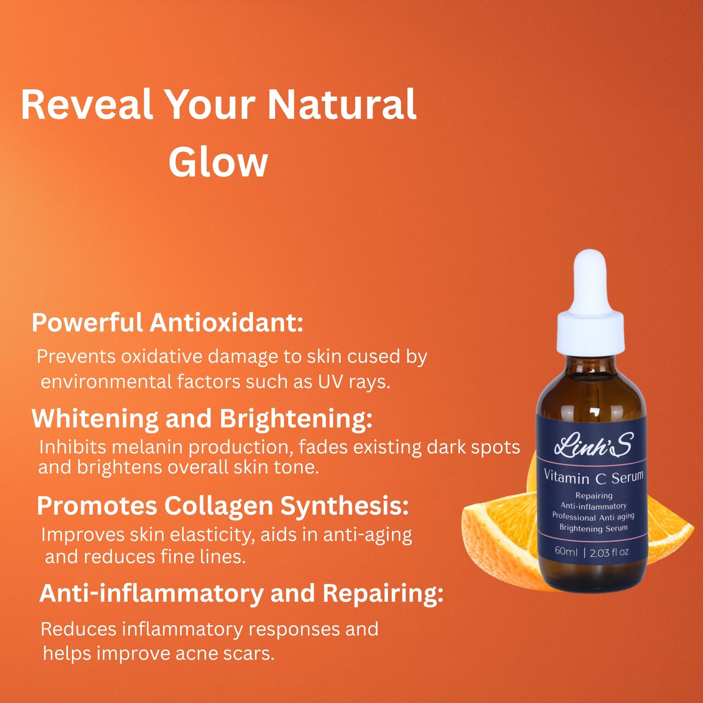 LINH’S Vitamin C Serum – Brightening Face Serum with Hyaluronic Acid, Dark Spot Corrector for Fine Lines, Uneven Skin Tone & Anti-Aging, 2.03 fl oz