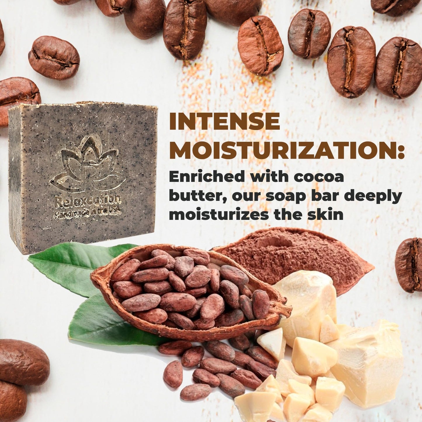 100% Handmade Coffee Scrub Soap Bar with Fresh Ground Coffee and Cocoa Butter - Cold Process Soap with Latte Aroma Oil - Good Scrubbing Effect - Perfect for Body Exfoliating and Moisturizing (3 bars)