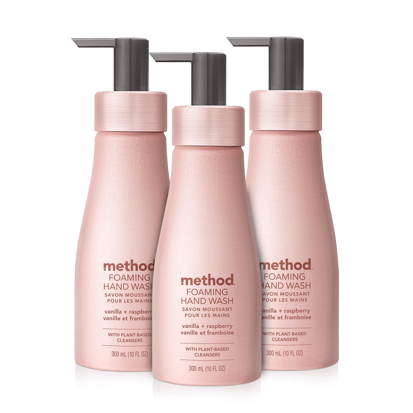 Method Premium Foaming Hand Wash, Vanilla + Raspberry, Reusable Pink Aluminum Bottle, 10 fl oz (Pack of 3)