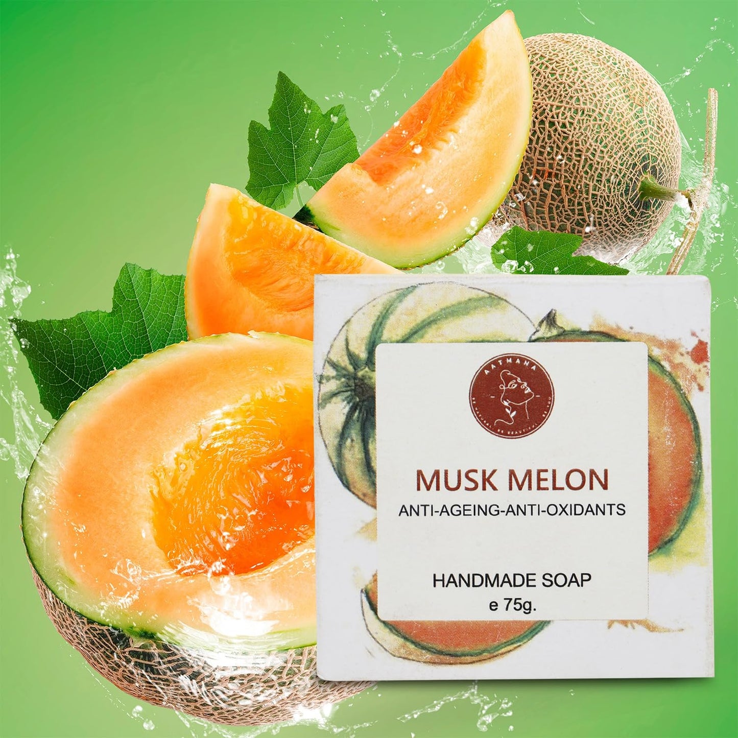 AATMANA Musk Melon Handmade Natural Bar Soap for Men & Women, Moisturizing Body & Face Soap, 7.9 Oz Soap Bars (3 Soap Set)