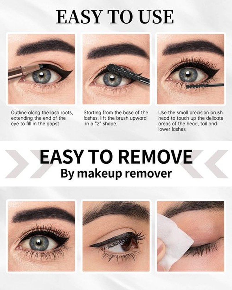 Black Mascara & Eyeliner Pen Kit-2Pcs Longlasting Waterproof Black Tubing Mascara 1Pcs Smudge-Proof Eye Liner Pencil,Volume and Length Curling Mascara Liquid Eyeliner Eye Makeup for Older Women-Set 01