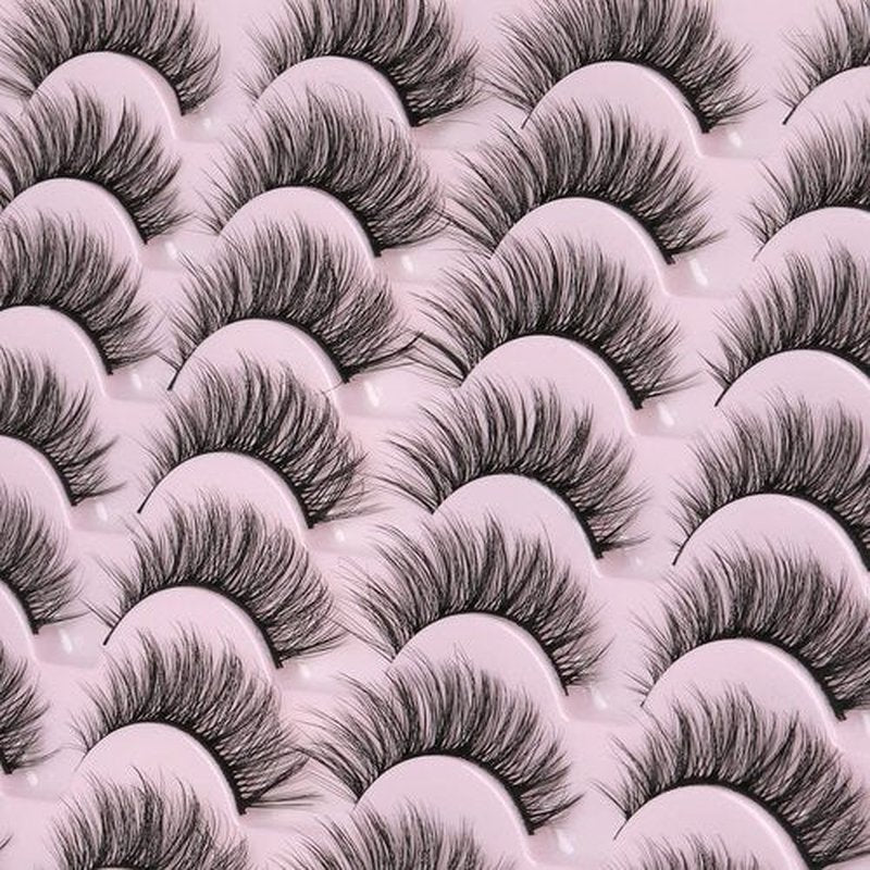 False Eyelashes 14mm Faux 3D Mink Lashes Natural Look Fluffy Cat Eye Wispy Lashes Pack by Kiromiro, 14 Pairs