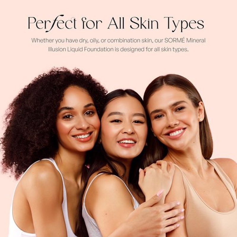 SORMÉ Mineral Illusion Fragrance & Oil Free Liquid Foundation with Non-Chemical Sunscreen, Mineral Formula, Hydrating with Shea Butter, Antioxidants Vitamins A, C, E, Medium Coverage for Smooth - 25ml