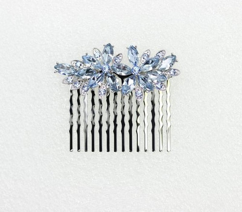 Faship Gorgeous Light Blue Rhinestone Crystal Floral Hair Comb
